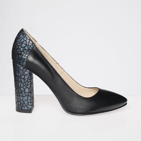 Pantofi dama din piele naturala - Negru cu imprimeu - 2692 NI
