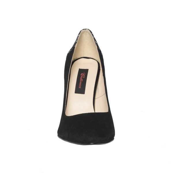 Pantofi dama din piele naturala - Negru antilopa imprimeu flori - 2692 NAF
