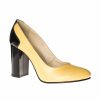 Pantofi dama din piele naturala - Galben cu negru lac - 112 GNL