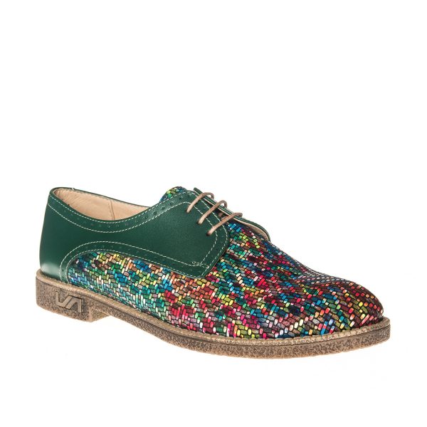 Pantofi dama din piele naturala - Verde Multicolor - G10 VM