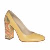 Pantofi dama din piele naturala - Galben cu toc multicolor- 112 GM