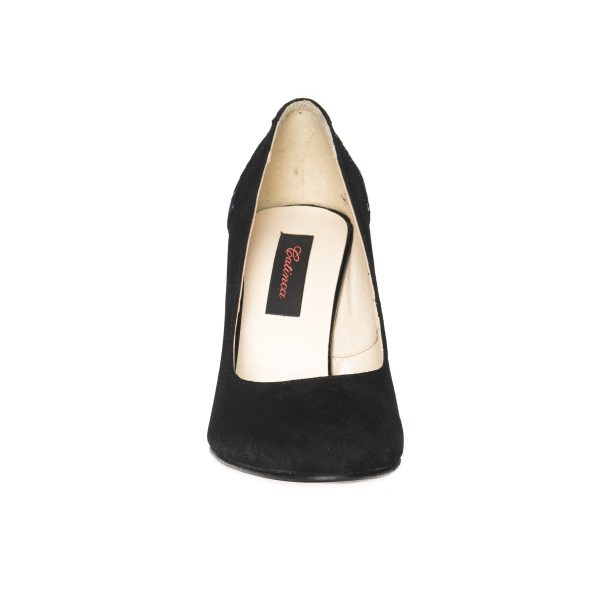 Pantofi dama din piele naturala - Negru antilopa cu imprimeu - 112 NAI