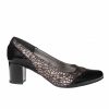Pantofi dama din piele naturala - Negru lac cu imprimeu maro - 504 NLIM