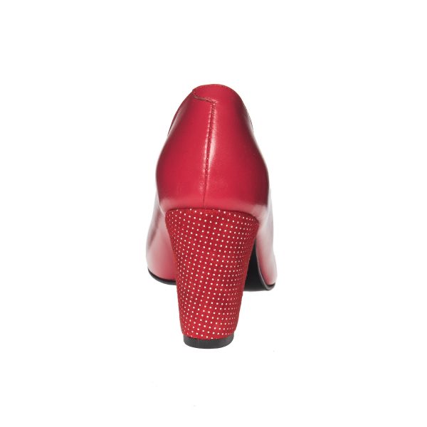 Pantofi dama din piele naturala - Rosu cu buline - R5 RB