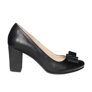 Pantofi dama din piele naturala - Negru cu buline - R5 NB