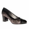Pantofi dama din piele naturala - Negru lac cu imprimeu maro - 208 NLIM