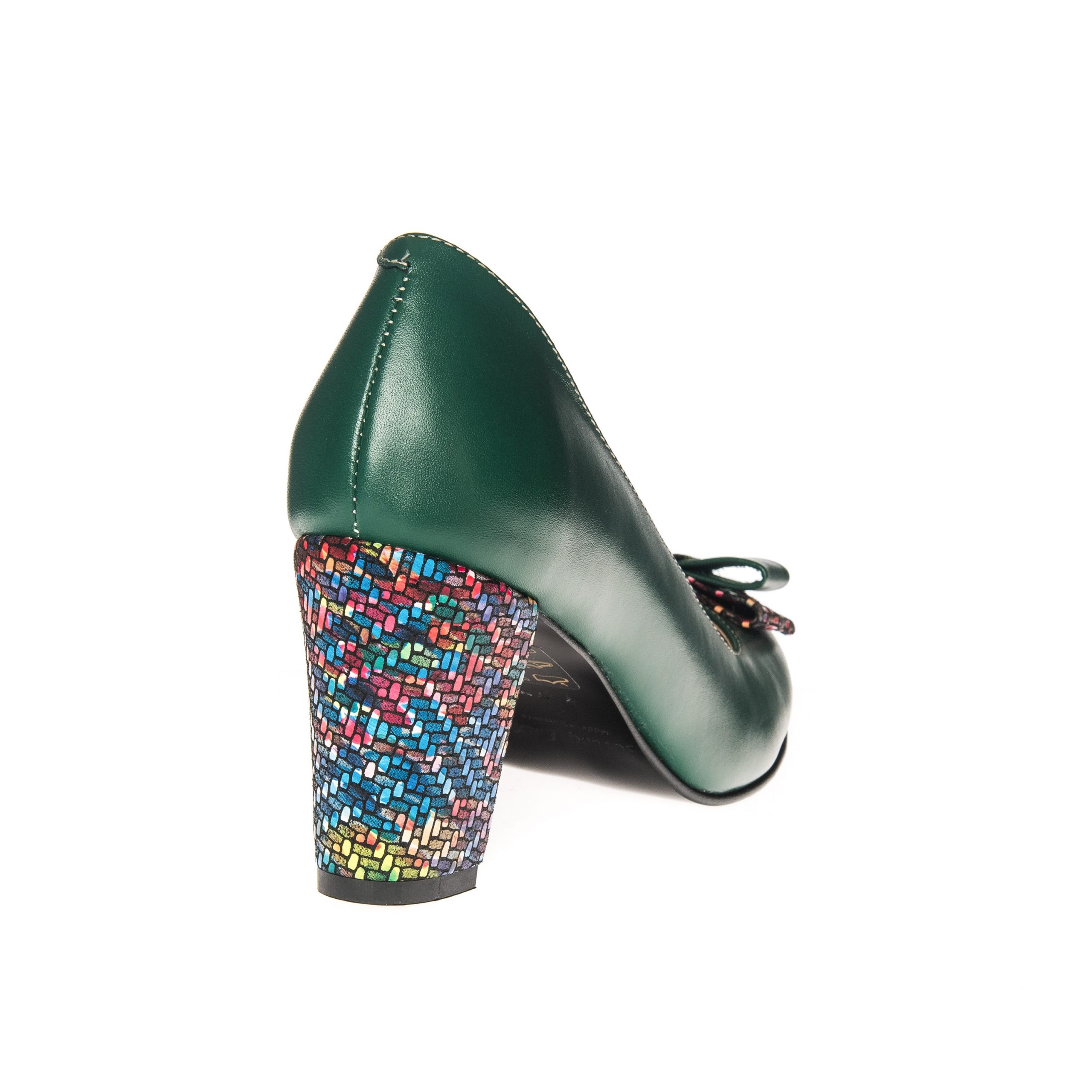 Pantofi Dama din piele naturala - Verde toc model