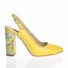 Sandale dama din piele naturala - Galben cu toc multicolor - 269 GM
