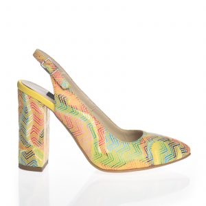 Sandale dama din piele naturala - Galben mozaic cu toc multicolor - 269 GMZ