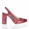 Sandale dama din piele naturala - Rosu cu toc multicolor - 269 RM