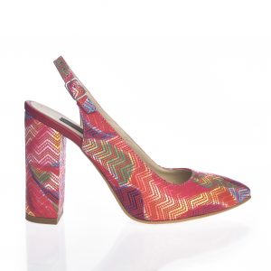 Sandale dama din piele naturala - Rosu mozaic cu toc multicolor - 269 RMZ