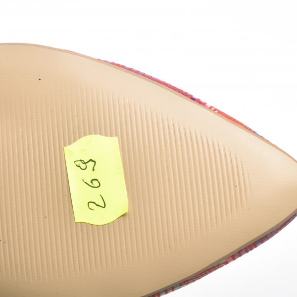 Sandale dama din piele naturala - Rosu mozaic cu toc multicolor - 269 RMZ