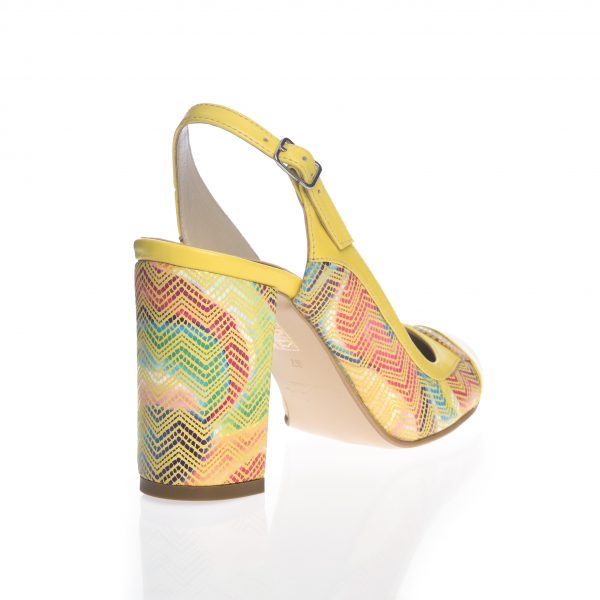 Sandale dama din piele naturala - Galben mozaic cu toc multicolor - 891 GMZ