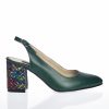 Sandale dama din piele naturala - Verde toc mozaic - V7 VM