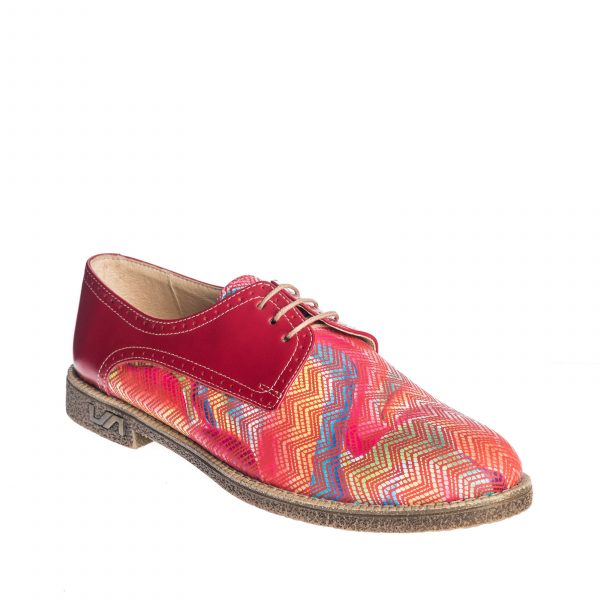 Pantofi dama din piele naturala - Rosu Multicolor - G10 RM