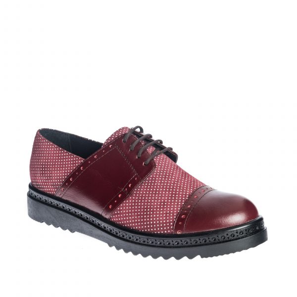 Pantofi dama din piele naturala - Rosu cu Picatele - G26 RP