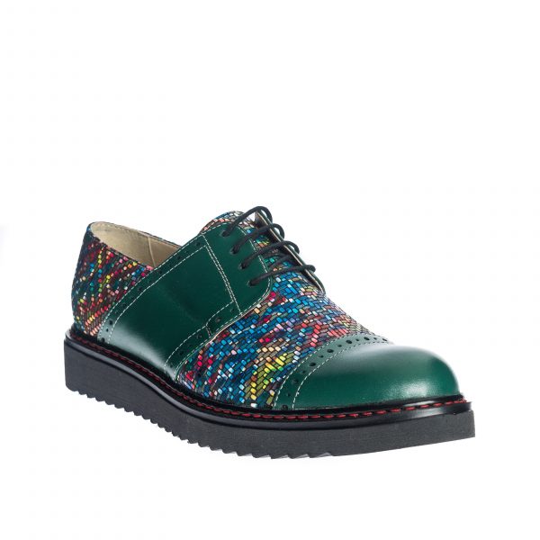 Pantofi dama din piele naturala - Verde Mozaic - G26 VM