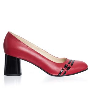 Pantofi dama din piele naturala - Rosu cu Negru - 55 RN