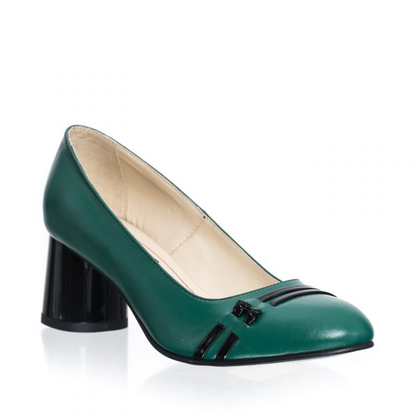 Pantofi dama din piele naturala - Verde cu Negru - 55 VN