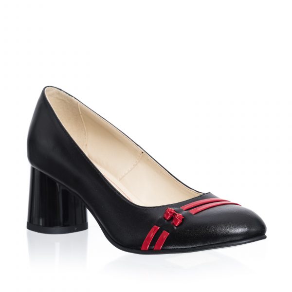 Pantofi dama din piele naturala - Negru cu Rosu - 55 NR