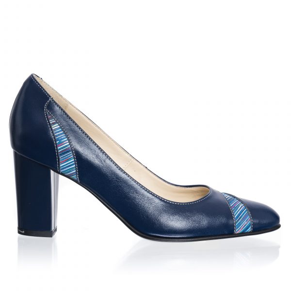 Pantofi dama din piele naturala - Albastru cu Dungi - 114 AD