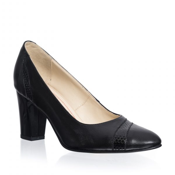 Pantofi dama din piele naturala - Negru cu Puncte - 114 NP