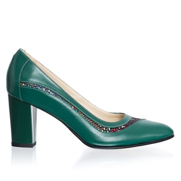 Pantofi dama din piele naturala - Verde cu Mozaic - 163 VM