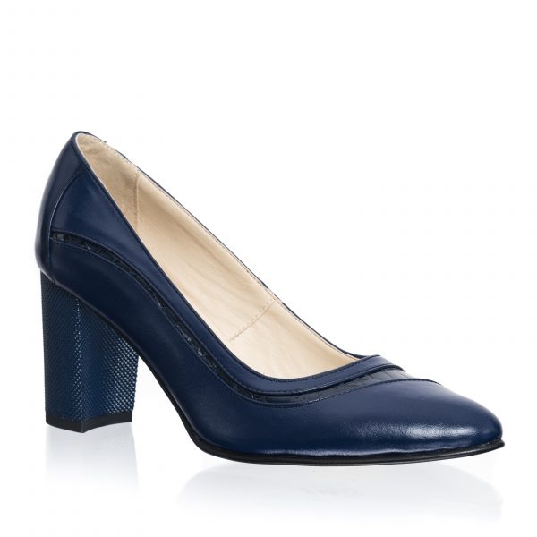 Pantofi dama din piele naturala - Albastru cu Croco - 163 AC
