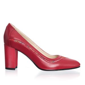 Pantofi dama din piele naturala - Rosu cu Mozaic - 163 RM