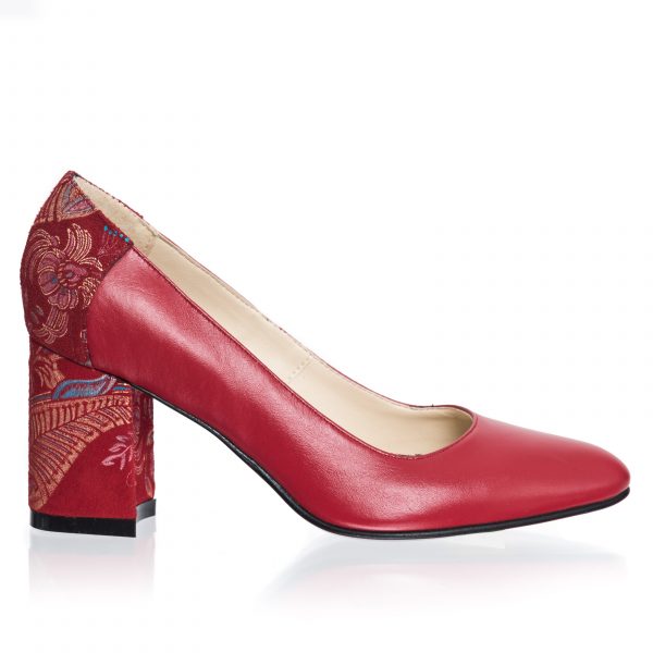 Pantofi dama din piele naturala - Rosu cu Sal Rosu - R12 RSR