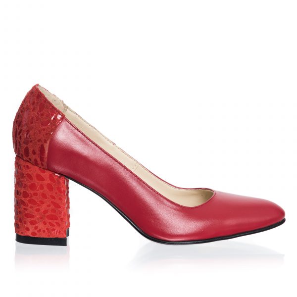 Pantofi dama din piele naturala - Rosu cu Croco Rosu - R12 RCR