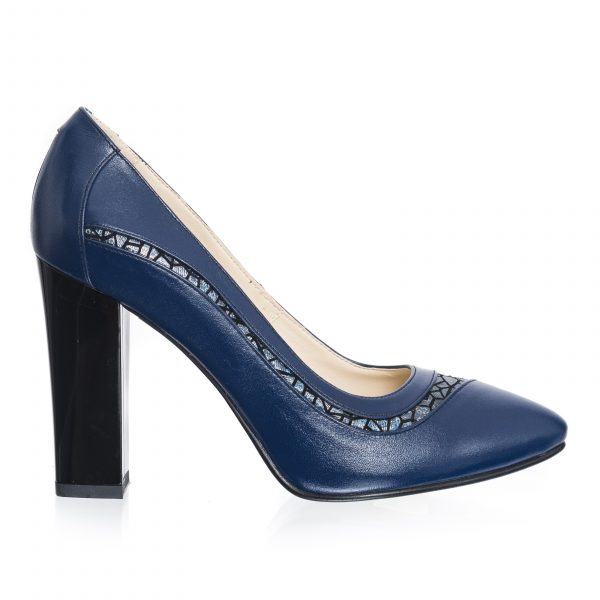 Pantofi dama din piele naturala - Albastru cu Solzi - 163 AS