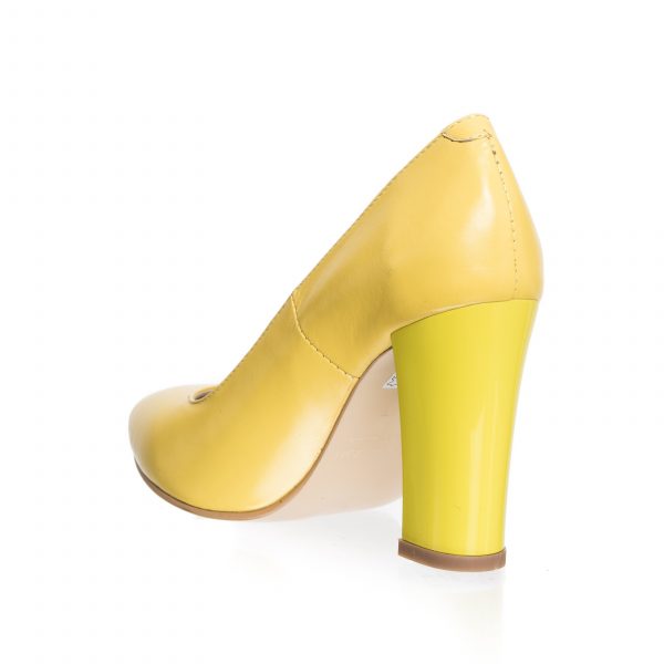 Pantofi dama din piele naturala - Galben Toc Patrat - 2691 GTP