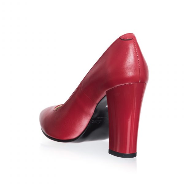 Pantofi dama din piele naturala - Rosu Toc Patrat - 2691 RTP