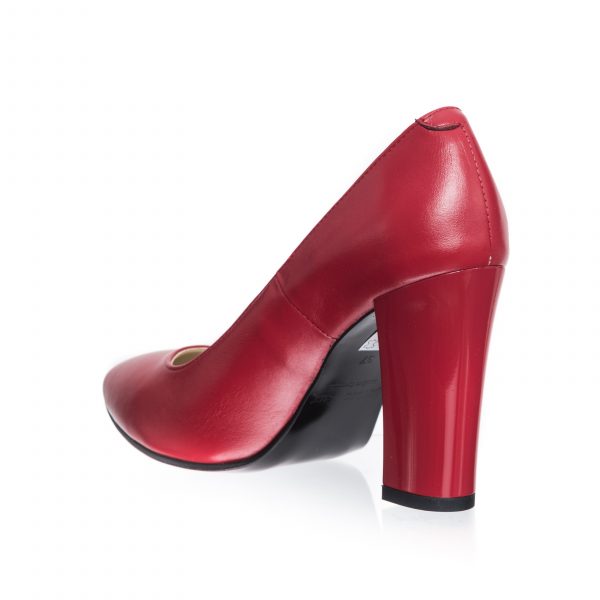 Pantofi dama din piele naturala - Rosu Toc Patrat - 2691 RTP
