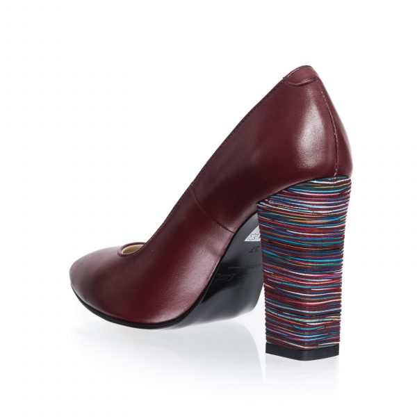 Pantofi dama din piele naturala - Bordo Toc Dungi - 2691 BTD