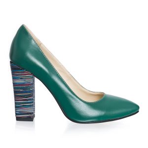 Pantofi dama din piele naturala - Verde Toc Dungi - 2691 VTD