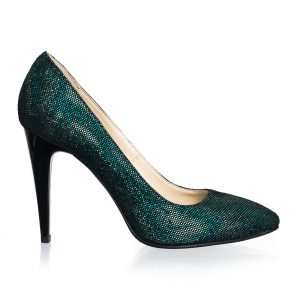 Pantofi dama stileto din piele naturala - Verde Sclipici - 2691 VSC