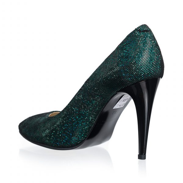 Pantofi dama stileto din piele naturala - Verde Sclipici - 2691 VSC