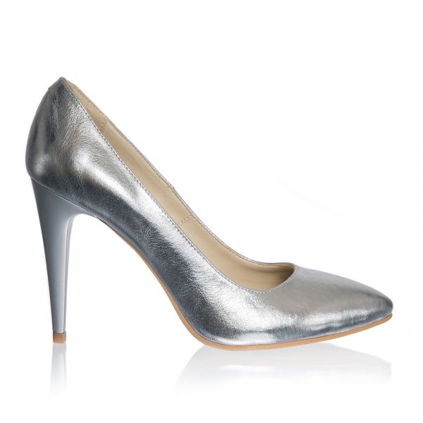 Pantofi dama stileto din piele naturala - Argintiu - 2691 AG