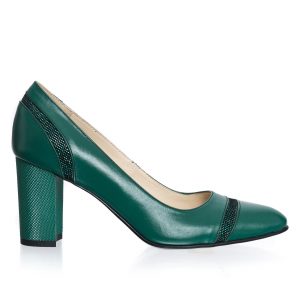 Pantofi dama din piele naturala - Verde cu Sclipici - 2693 VSC