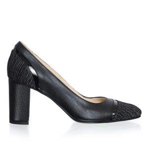 Pantofi dama din piele naturala - Negru cu Puncte + Lac - 2693 NPL