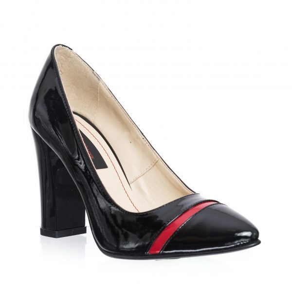 Pantofi dama din piele naturala - Negru Lac + Rosu Lac - 2696 NLRL