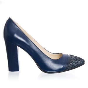 Pantofi dama din piele naturala - Albastru cu Solzi + Negru Lac - 2696 ASNL