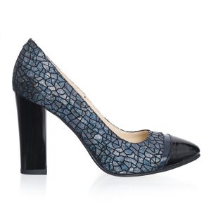 Pantofi dama din piele naturala - Solzi Albastru + Negru Lac - 2696 SANL