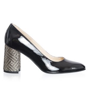 Pantofi dama din piele naturala - Negru Lac - R11 NL