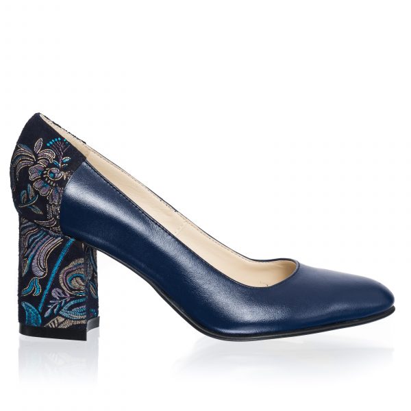 Pantofi dama din piele naturala - Albastru cu Sal Negru - R12 ASN