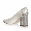Pantofi dama din piele naturala - Bej cu Mozaic Argintiu - R12 BMA