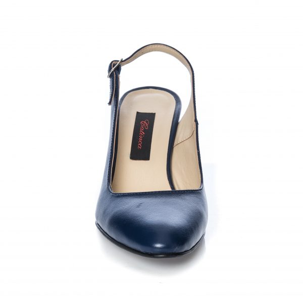 Sandale dama din piele naturala - Blu Toc Dungi - V7 BTD