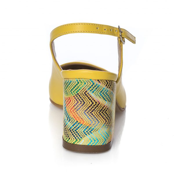 Sandale dama din piele naturala - Galben Toc Mozaic - V7 GTM